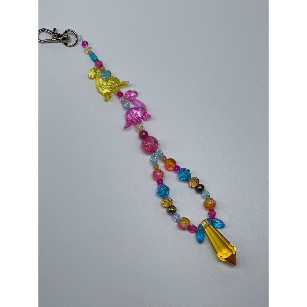Beaded Purse Charm Suncatcher Dinosaur Yellow Crystal Prism Handbag Ornament